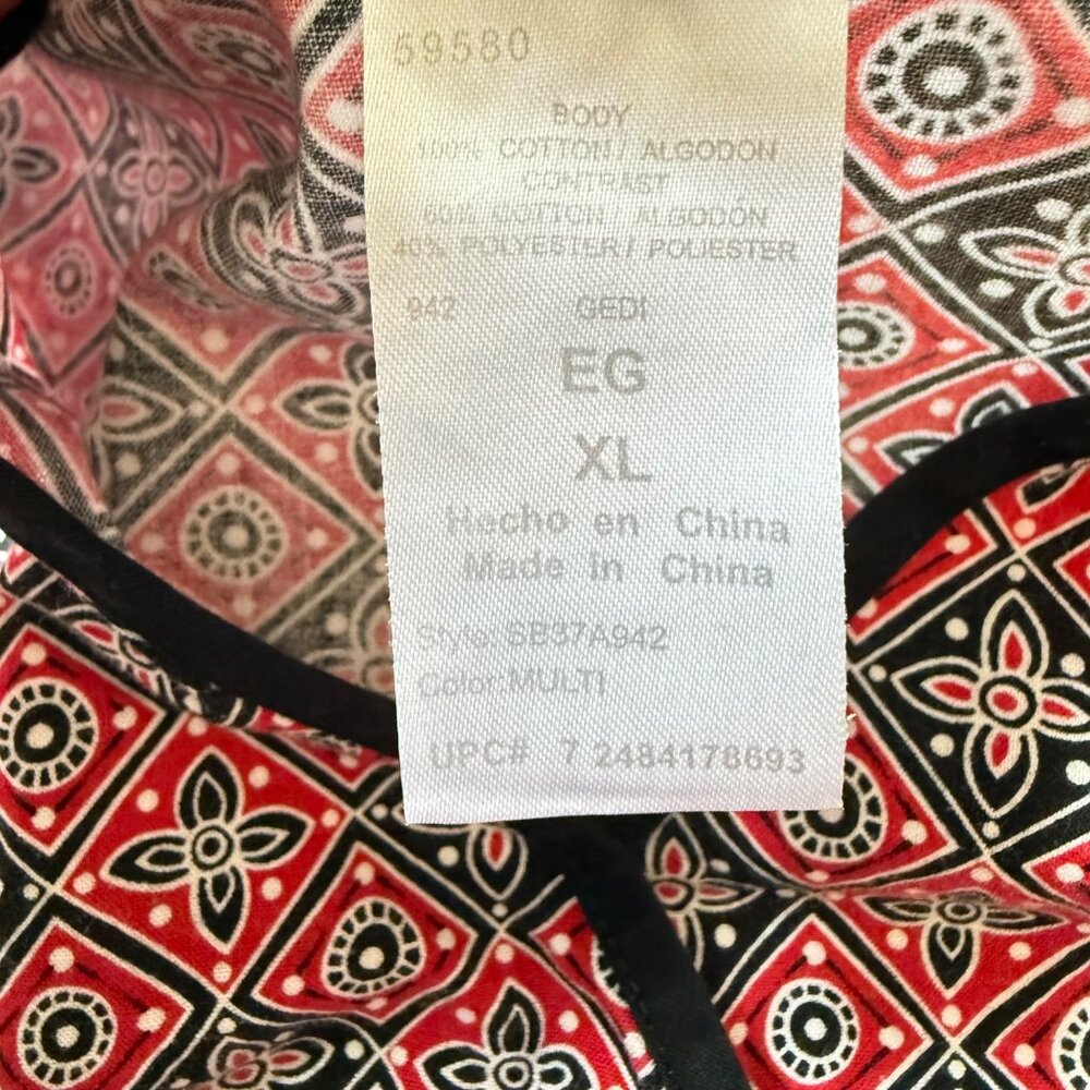 Sb Scrubs Wrap Top Size XL Geometric Pattern Black Red White Pull Over Tie Back - Picture 7 of 7